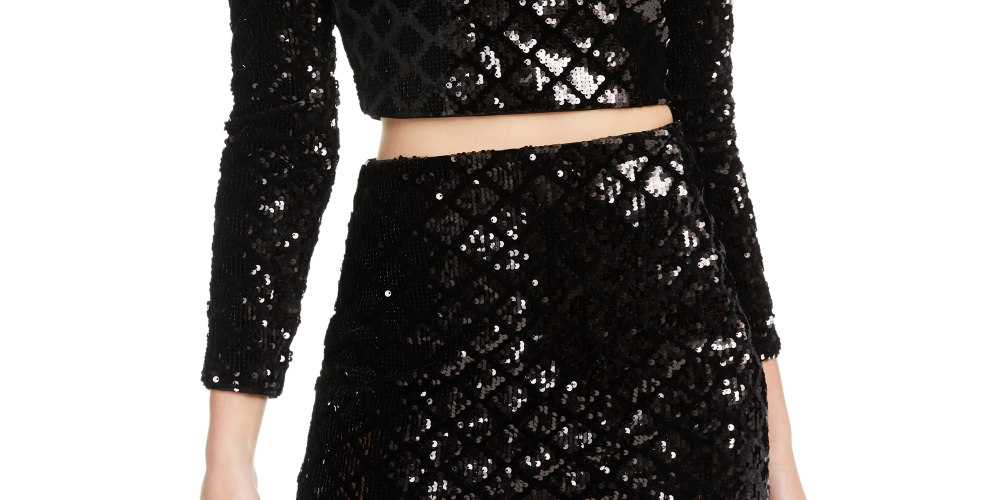 Crystal Doll Juniors' 2-Pc. Sequinned Velvet Dress Black Size 11