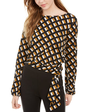 BCX Juniors' Keyhole-Back Side-Tie Top Black /White /Yellow  Size X-Small