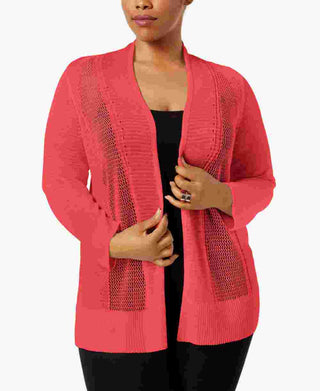 Alfani Women's Plus Size Mixed-Stitch Open-Front Cardigan Red Size 1X