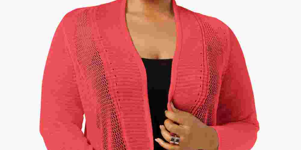 Alfani Women's Plus Size Mixed-Stitch Open-Front Cardigan Red Size 1X