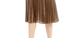 Alfani Women's Pleated Metallic Midi Skirt Brown Size XX-Large
