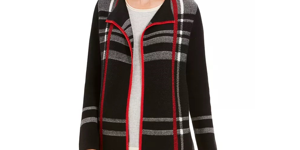 Charter Club Women's Petite Open-Front Cardigan Black Size PS
