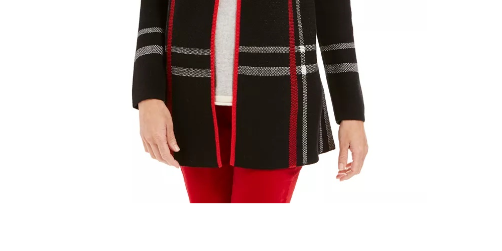 Charter Club Women's Petite Open-Front Cardigan Black Size PS