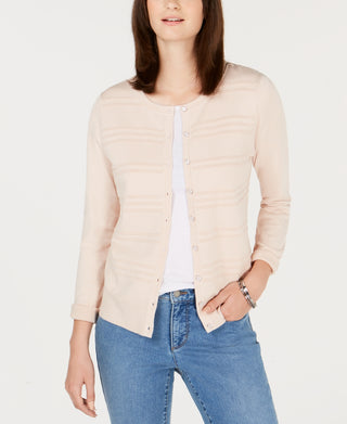Charter Club Women's Petite Textured Cardigan Sweater -Pink  Size Petite Small