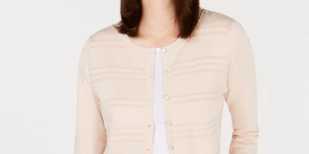 Charter Club Women's Petite Textured Cardigan Sweater -Pink  Size Petite Small