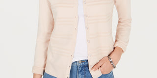 Charter Club Women's Petite Textured Cardigan Sweater -Pink  Size Petite Small