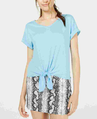 Hippie Rose Juniors' Tie-Front T-Shirt Blue Size Large