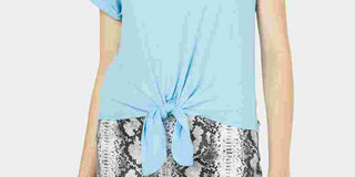 Hippie Rose Juniors' Tie-Front T-Shirt Blue Size Large