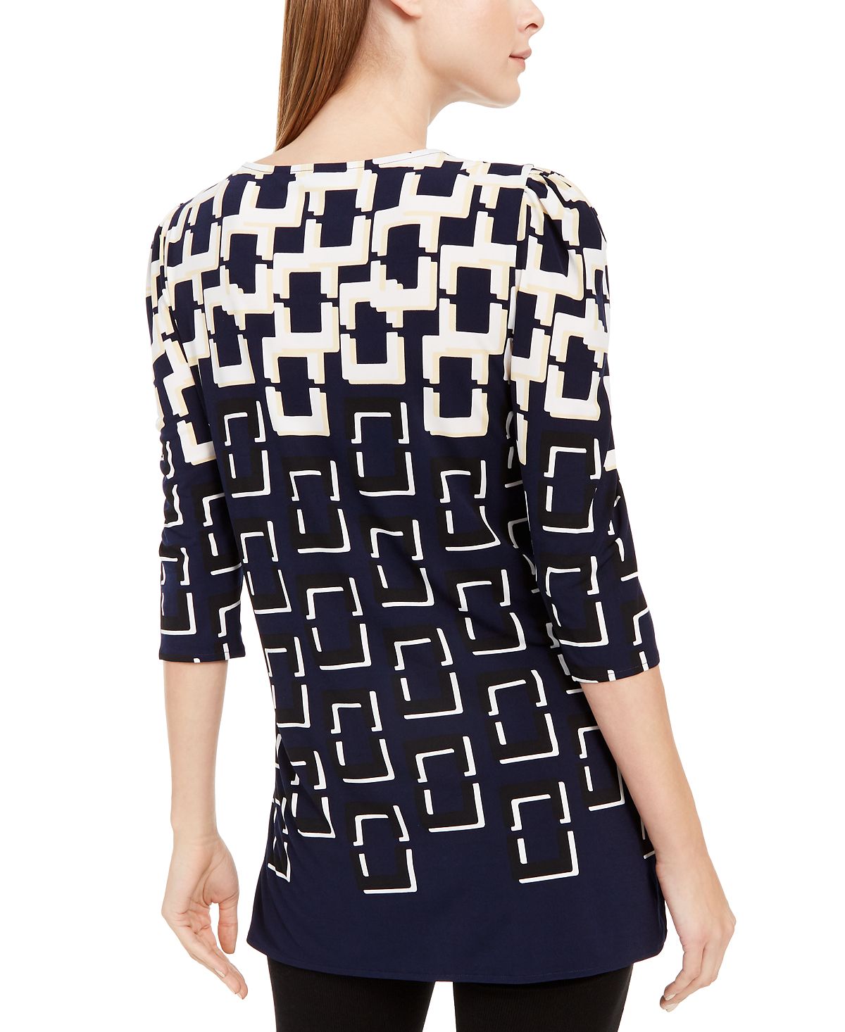 Alfani Women's Printed 3/4 Sleeve Top Navy Size XL