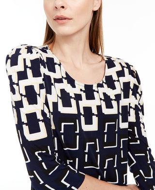 Alfani Women's Printed 3/4 Sleeve Top Navy Size XL