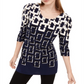 Alfani Women's Printed 3/4 Sleeve Top Navy Size XL