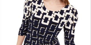 Alfani Women's Printed 3/4 Sleeve Top Navy Size XL