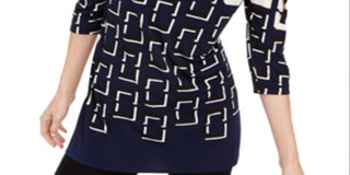 Alfani Women's Printed 3/4 Sleeve Top Navy Size XL