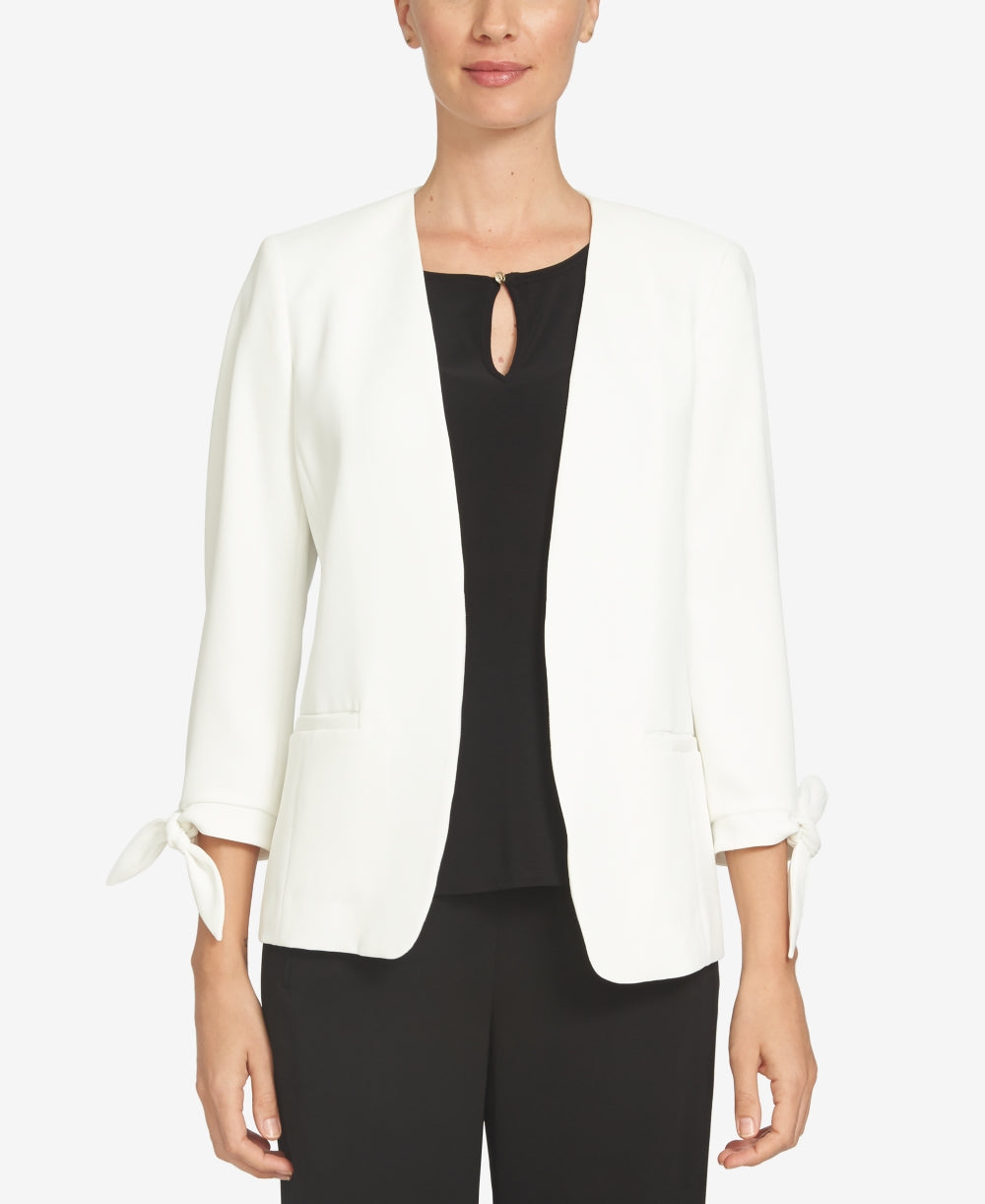 CeCe Women's Tie Sleeve Open Front Blazer White Size 12