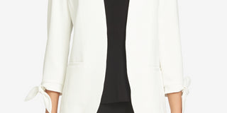CeCe Women's Tie Sleeve Open Front Blazer White Size 12