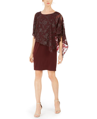 Connected Women's Metallic-Capelet Sheath Dress Brown Size 16