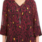 JM Collection Women's Printed Necklace Top Burgundy Size Small