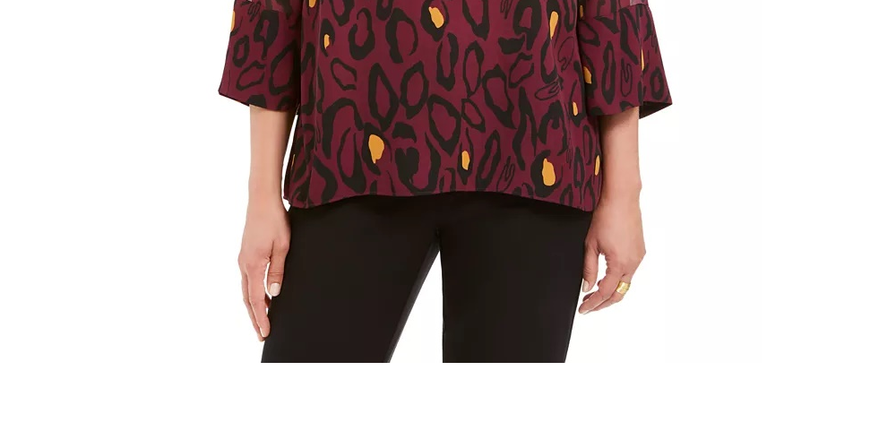 JM Collection Women's Printed Necklace Top Burgundy Size Small