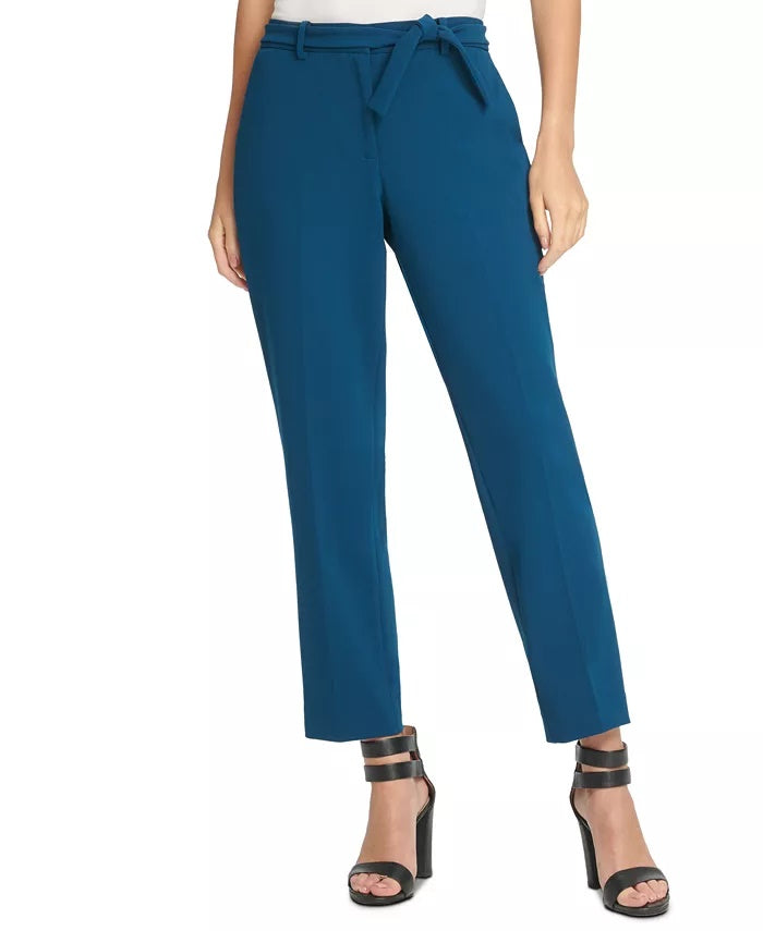 DKNY Women's Teal Belted Zippered Wear To Work Pants GreenSize 4