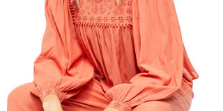 Free People Women's Long Sleeve Jewel Neck Top Orange Size X-Large