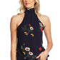 Vince Camuto Women's Floral-Print Mock-Neck Top Blue Size Large