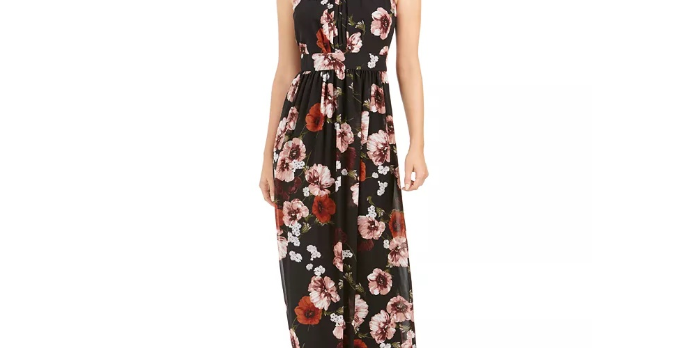 INC International Concepts Women's Women’S Floral-Print Halter Maxi Dress Black Size 12