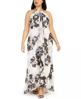 Calvin Klein Women's Plus Floral Print Chiffon Gown Pink Size 24W