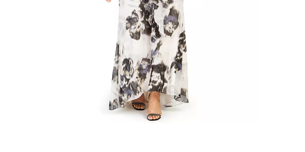 Calvin Klein Women's Plus Floral Print Chiffon Gown Pink Size 24W