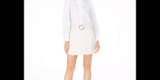 INC International Concepts Women's Brit Tweed Metallic A Line Skirt White Size 4