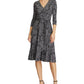 Ralph Lauren Women's Floral 3/4 Sleeve V Neck Below The Knee Fit + Flare Dress Gray Size 2 Petite