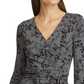 Ralph Lauren Women's Floral 3/4 Sleeve V Neck Below The Knee Fit + Flare Dress Gray Size 2 Petite