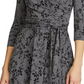 Ralph Lauren Women's Floral 3/4 Sleeve V Neck Below The Knee Fit + Flare Dress Gray Size 2 Petite