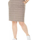 Bar III Women's Trendy Plus Plaid Pencil Skirt Beige Size 14W