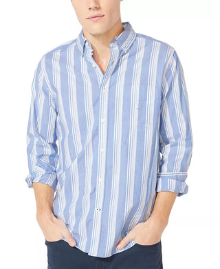 Nautica Men's Striped Collared Dress Shirt Blue Size Medium