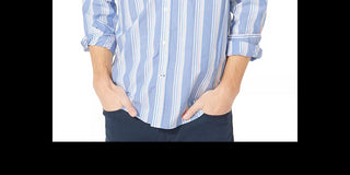 Nautica Men's Striped Collared Dress Shirt Blue Size Medium