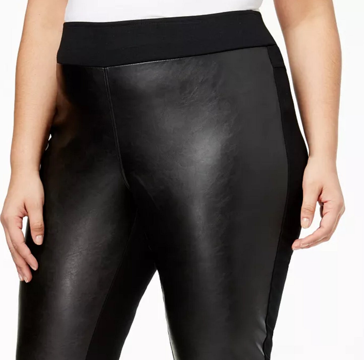 INC International Concepts Women's Faux Leather Front Casual Leggings Black Size 26W