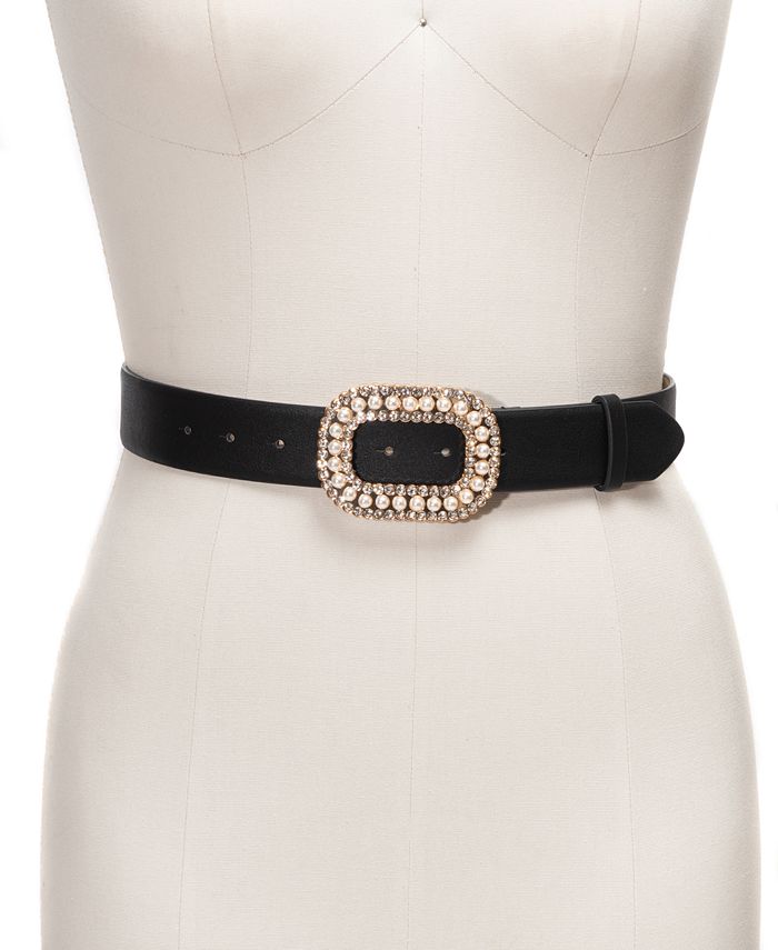 INC International Concepts Women's Embellished-Buckle Belt Black Size X-Large