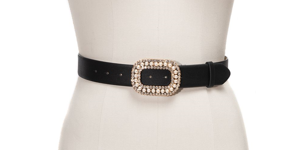 INC International Concepts Women's Embellished-Buckle Belt Black Size X-Large