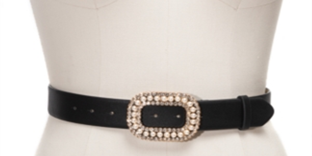 INC International Concepts Women's Embellished-Buckle Belt Black Size X-Large