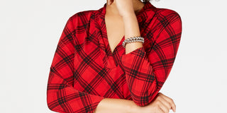Charter Club Women's Blouse Ravishing Medium V Neck Plaid Red Size Medium