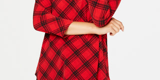 Charter Club Women's Blouse Ravishing Medium V Neck Plaid Red Size Medium