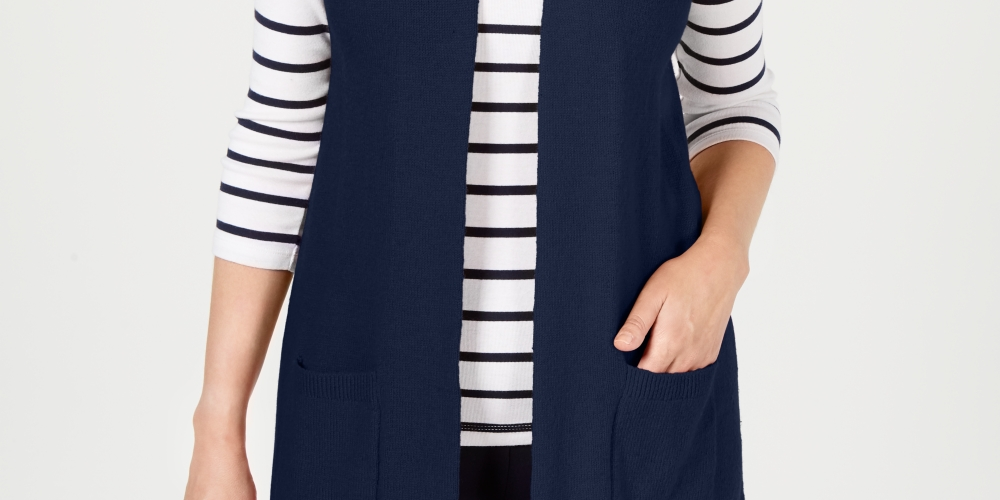 Karen Scott Women's Open Front Vest Blue Size PS/M