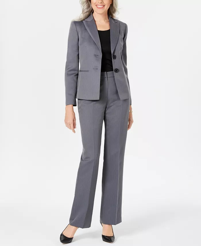 Le Suit Women's Herringbone Pantsuit Gray Size 8