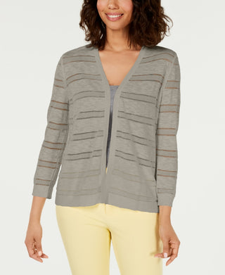 Charter Club Women's Pointelle Striped Cardigan Sugar sand Size XX-Large