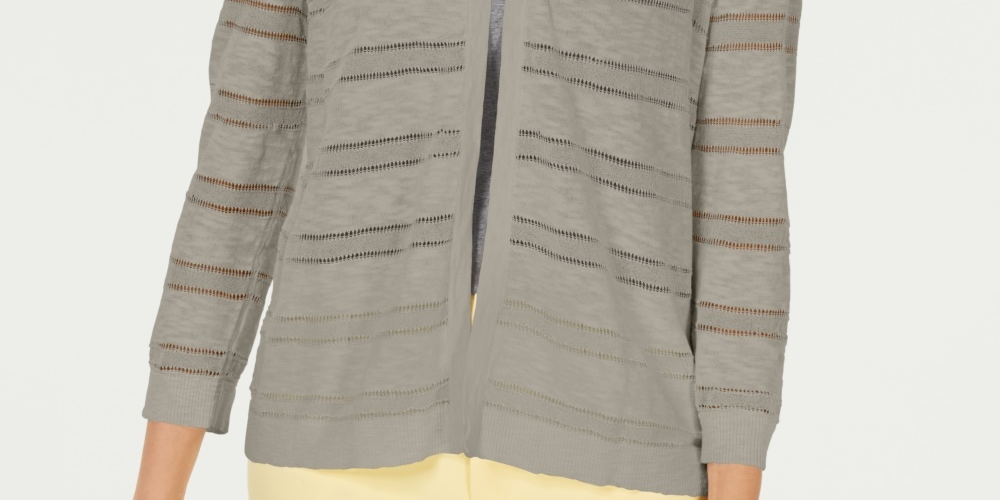 Charter Club Women's Pointelle Striped Cardigan Sugar sand Size XX-Large
