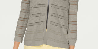 Charter Club Women's Pointelle Striped Cardigan Sugar sand Size XX-Large