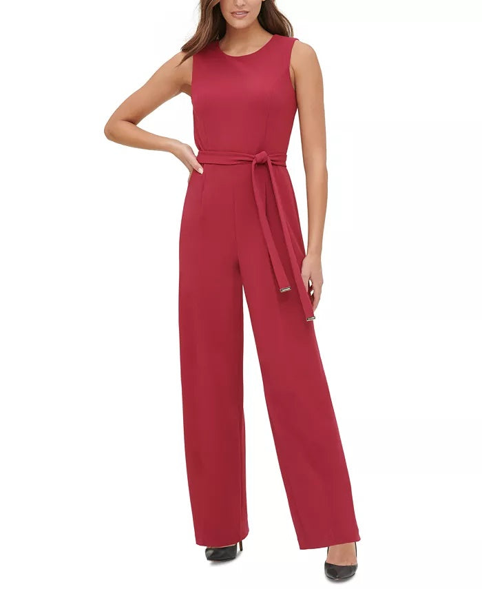 Tommy Hilfiger Women's Crepe Belted Jumpsuit Red Size 2