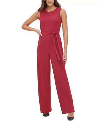 Tommy Hilfiger Women's Crepe Belted Jumpsuit Red Size 2