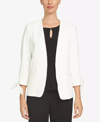 CeCe Women's Open Front Tie Sleeve Blazer White Size 4