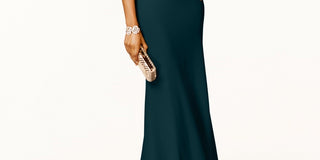 Betsy & Adam Women's Ruffled Back Off The Shoulder Gown Regular Green Size 6 Petite